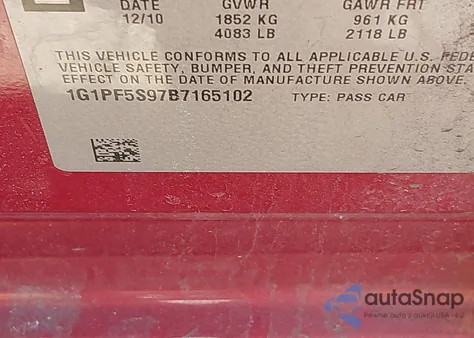 2011 Chevrolet Cruze 1Lt z USA, uszkodzony, nr VIN 1G1PF5S97B7165102